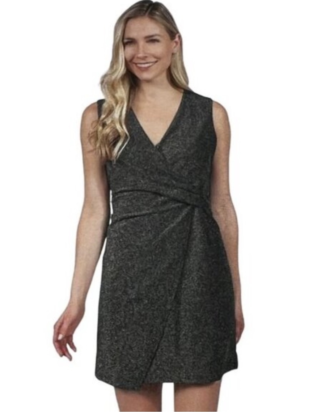 Sleeveless sparkly  V-Neck Wrap Sheath Dress in Charcoal